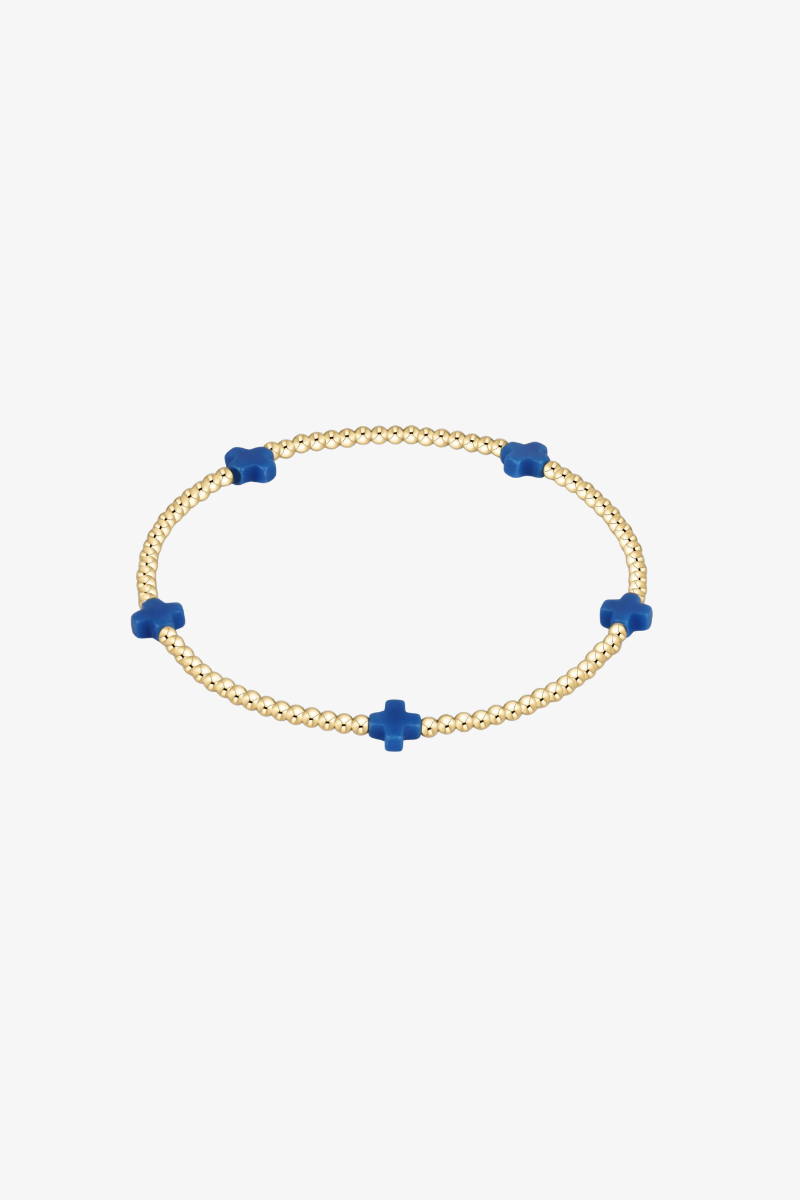 Signature Cross Small Gold Pattern 2mm Bead Bracelet - Cobalt