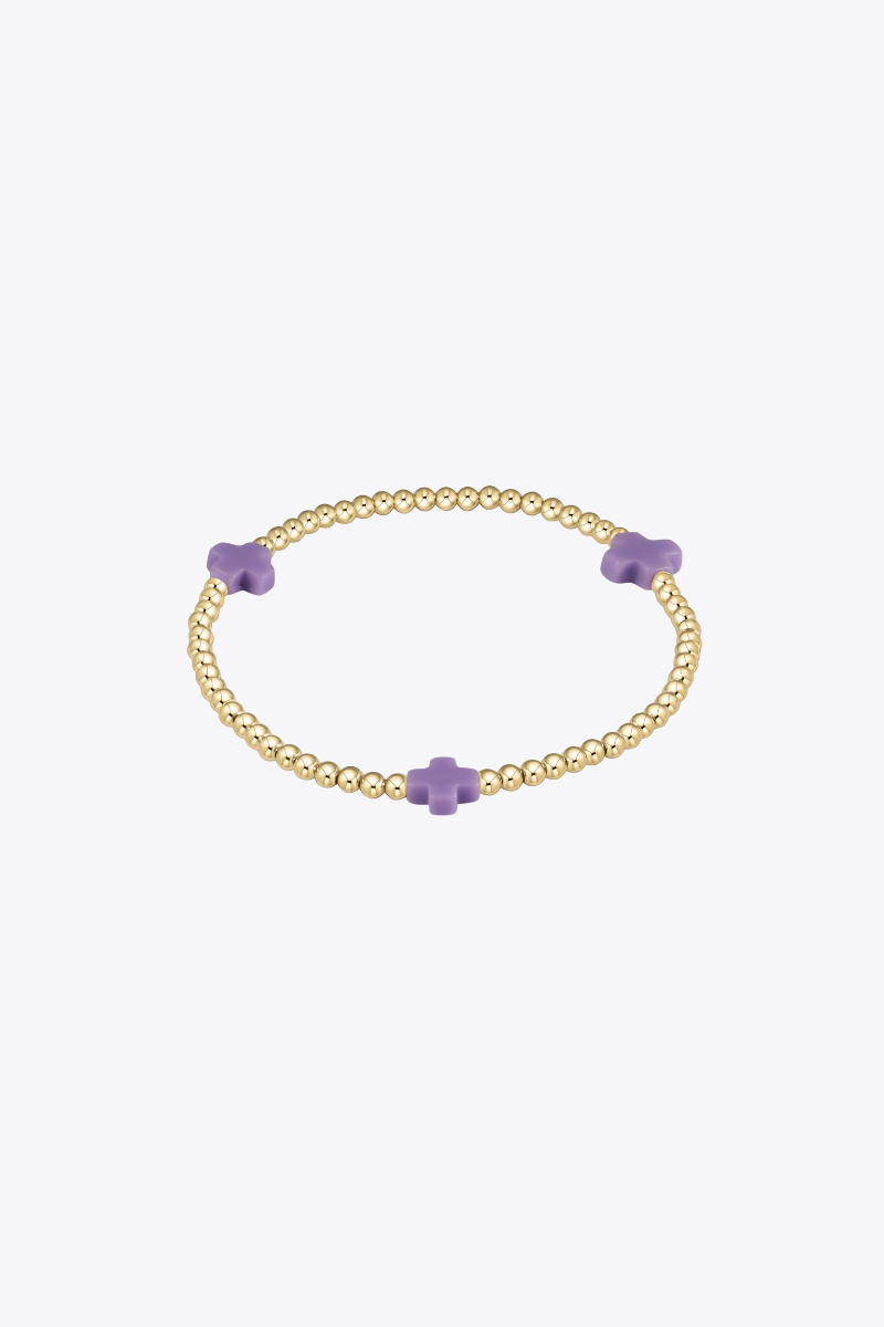 Signature Cross Gold Pattern 3mm Bead Bracelet - Purple