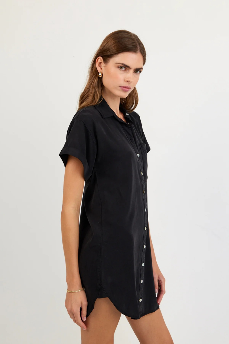 Roll Sleeve Pocket Shirt Dress