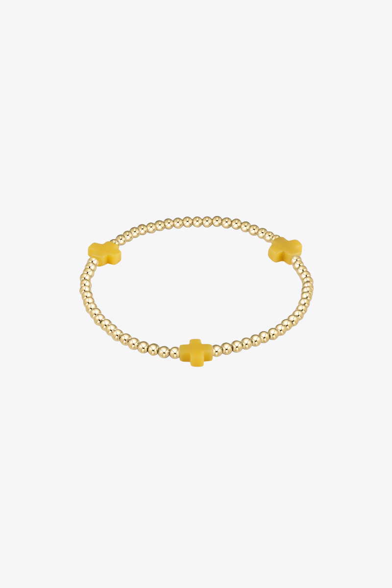 Signature Cross Gold Pattern 3mm Bead Bracelet - Canary