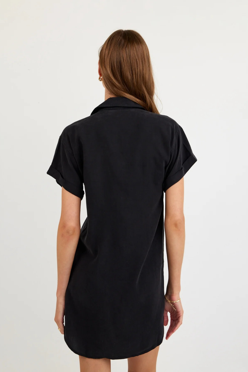 Roll Sleeve Pocket Shirt Dress