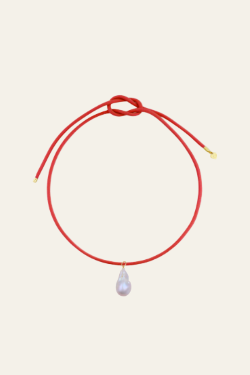 Coral Red Necklace W/ Baroque Pearl