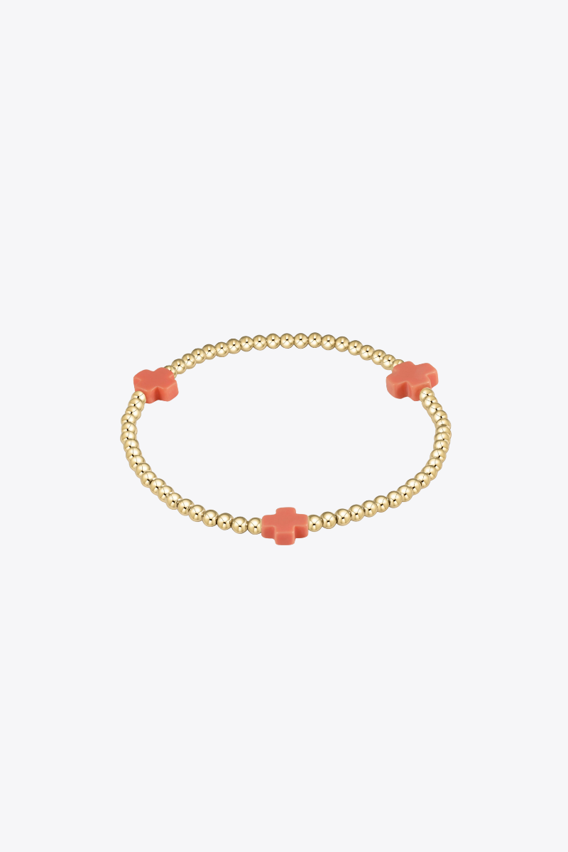 Signature Cross Gold Pattern 3mm Bead Bracelet - Coral