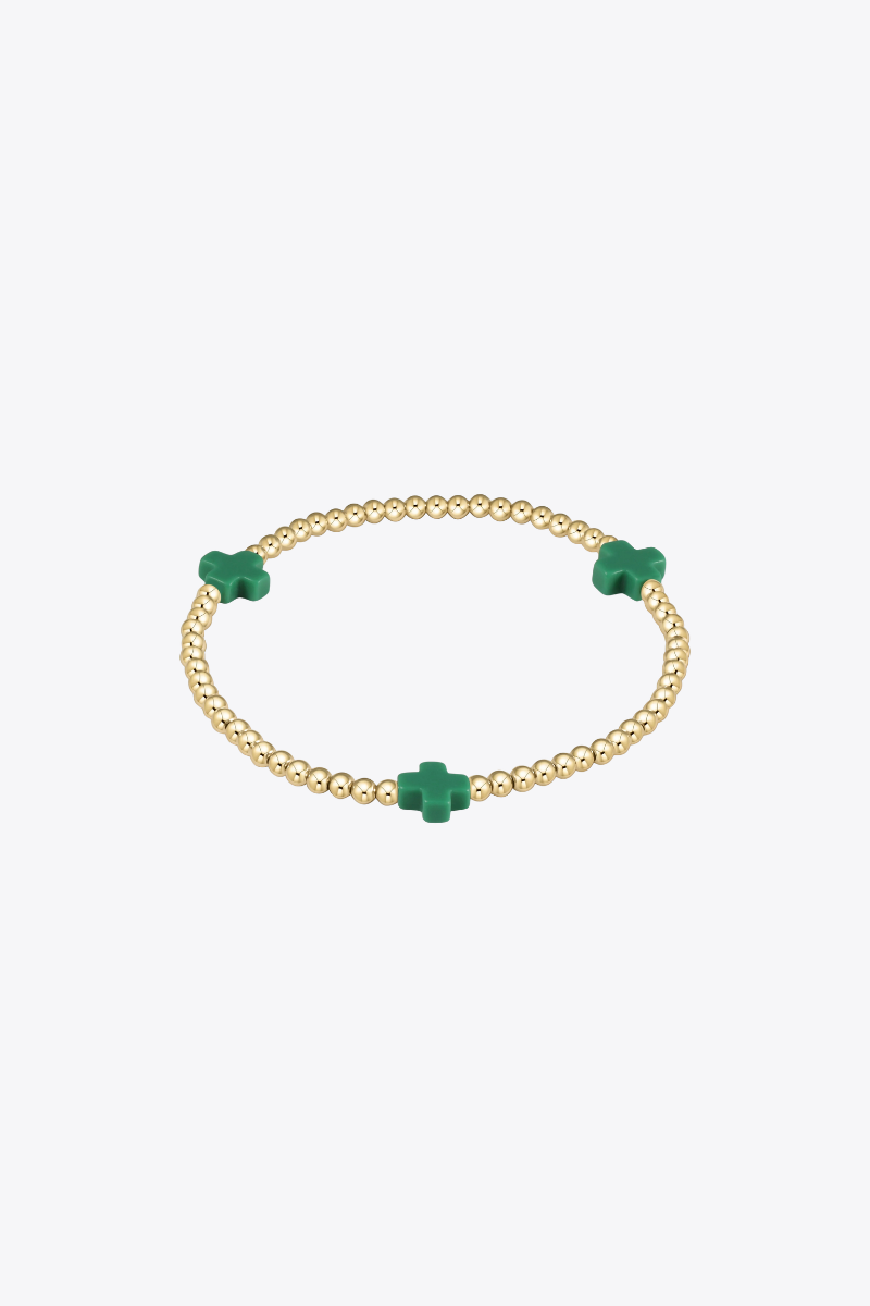 Signature Cross Gold Pattern 3mm Bead Bracelet - Emerald