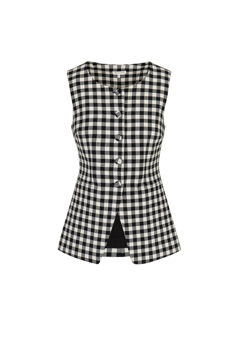 Phillipa Check Button Front Vest