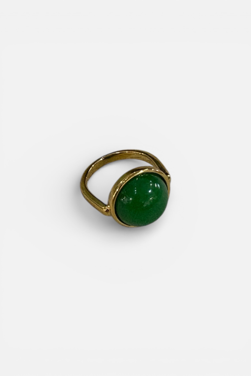 Gold and Green Round Quartz Ring