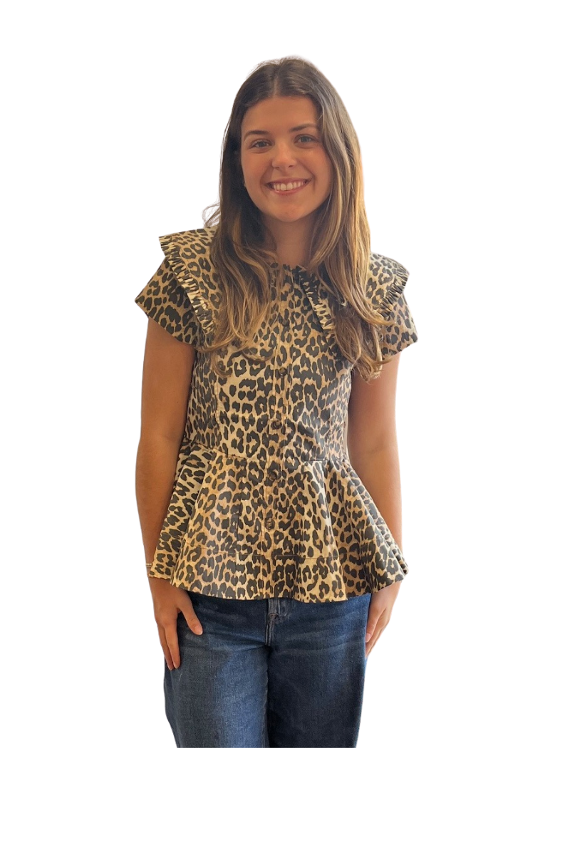 Printed Stretch Cotton Peter Pan Collar Shirt