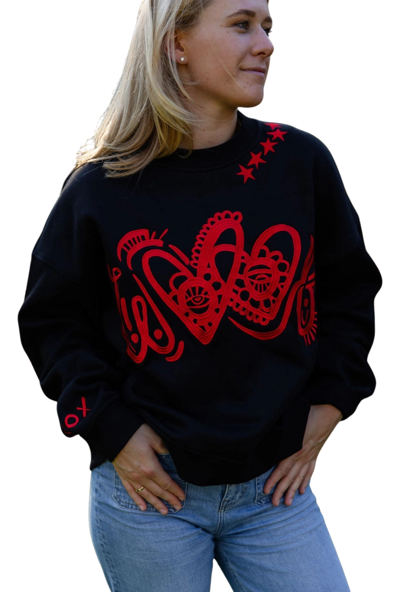 Embroidered Black Woof Crewneck