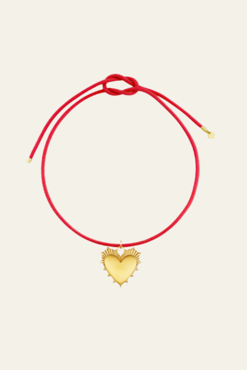 Coral Red Cord W/Heart of Gold Charm