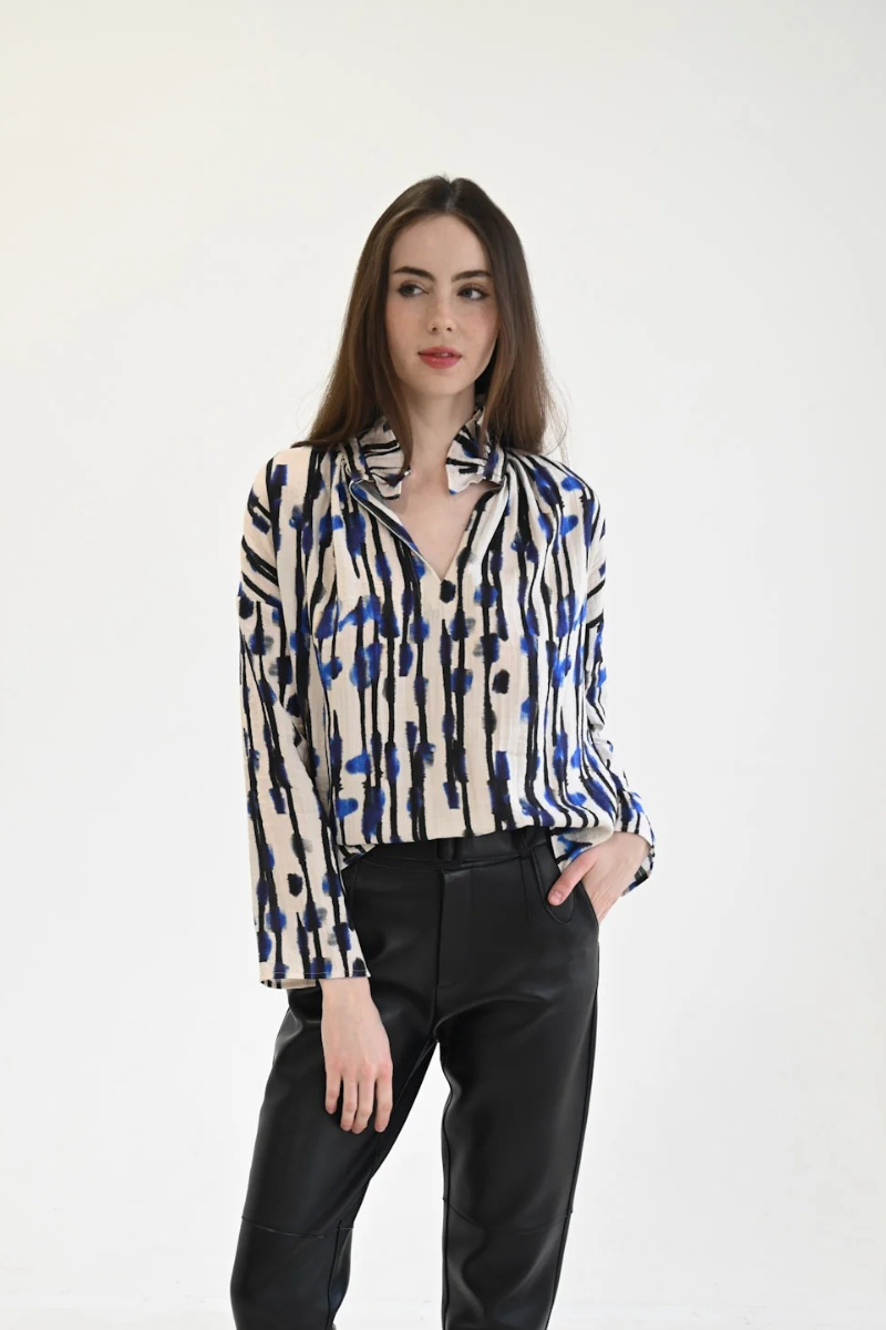 Vicki Long Sleeve Top Fire Stripe Woven