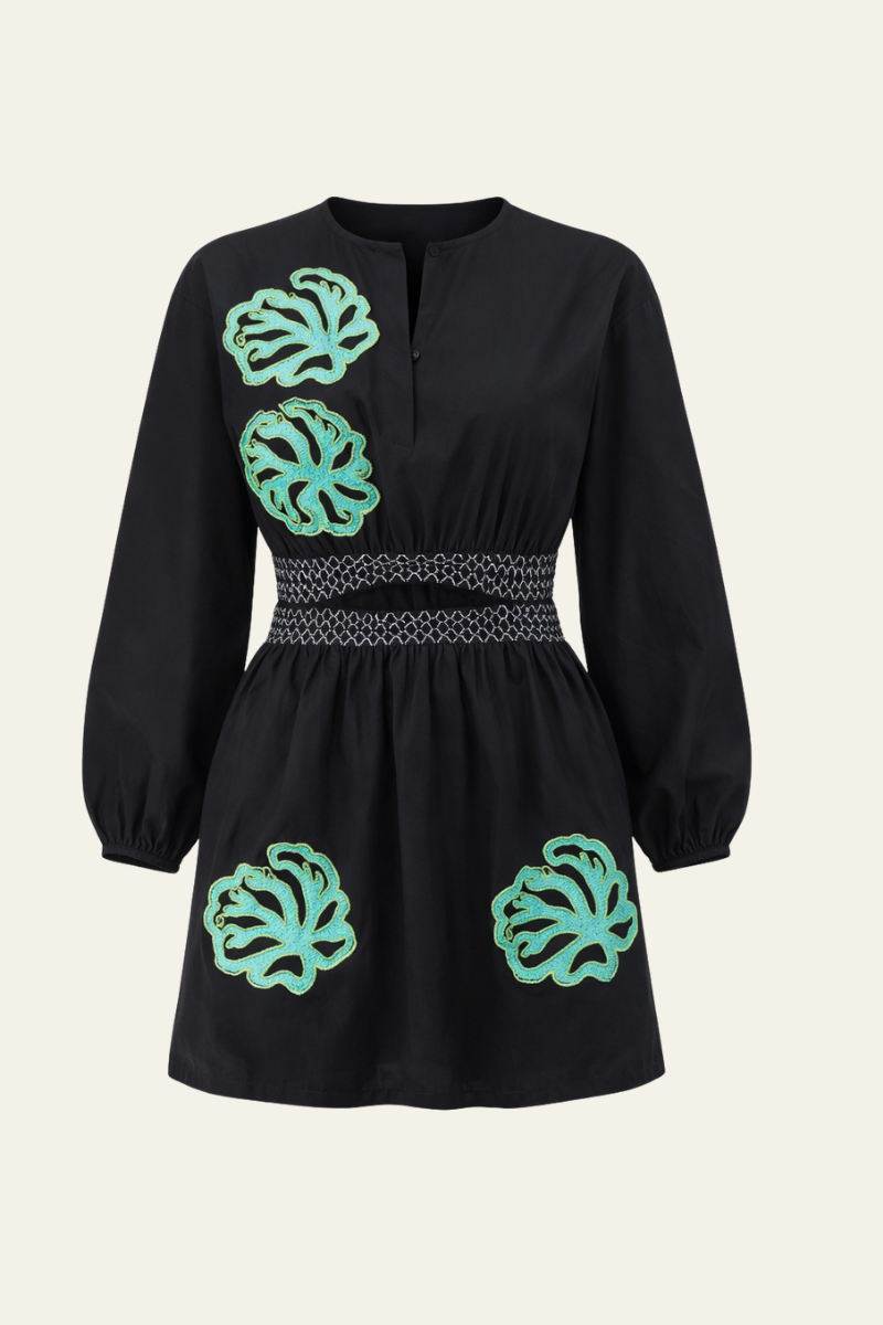 Marbella Short Dress Black Raffia