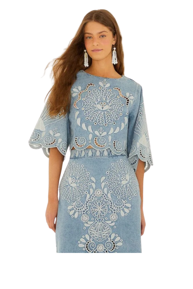 Denim Richelieux Cropped Blouse