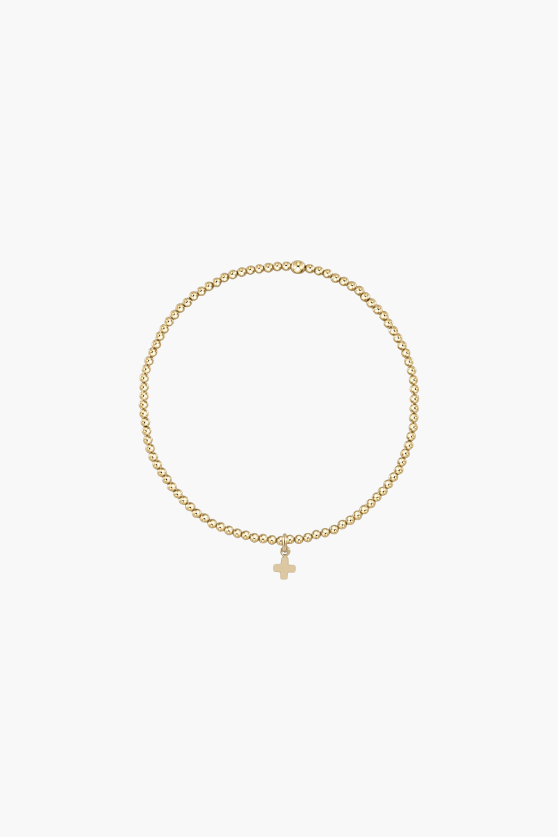 Classic Gold 2mm Bracelet Beaded Signature Cross Small Gold Charm