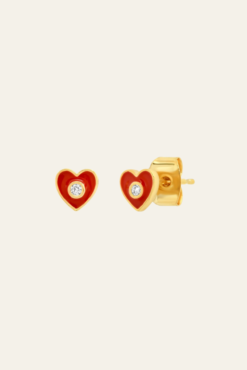 Enamel Heart Studs With CZ Accent