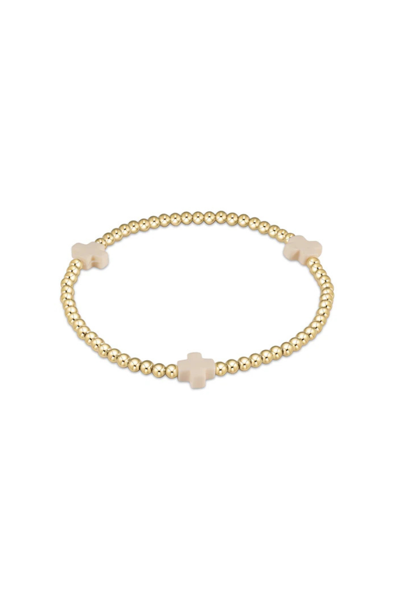 egirl signature cross gold pattern 3mm bead bracelet- off white