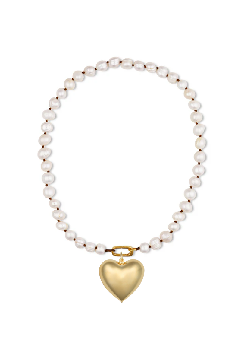 Pearl Necklace with Large Puffy Heart