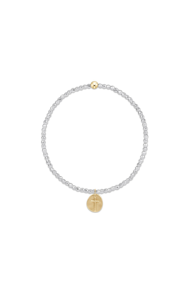 Bright Silver Faceted Hematite 2mm Bead  Bracelet - Inspire Small Gold  Charm