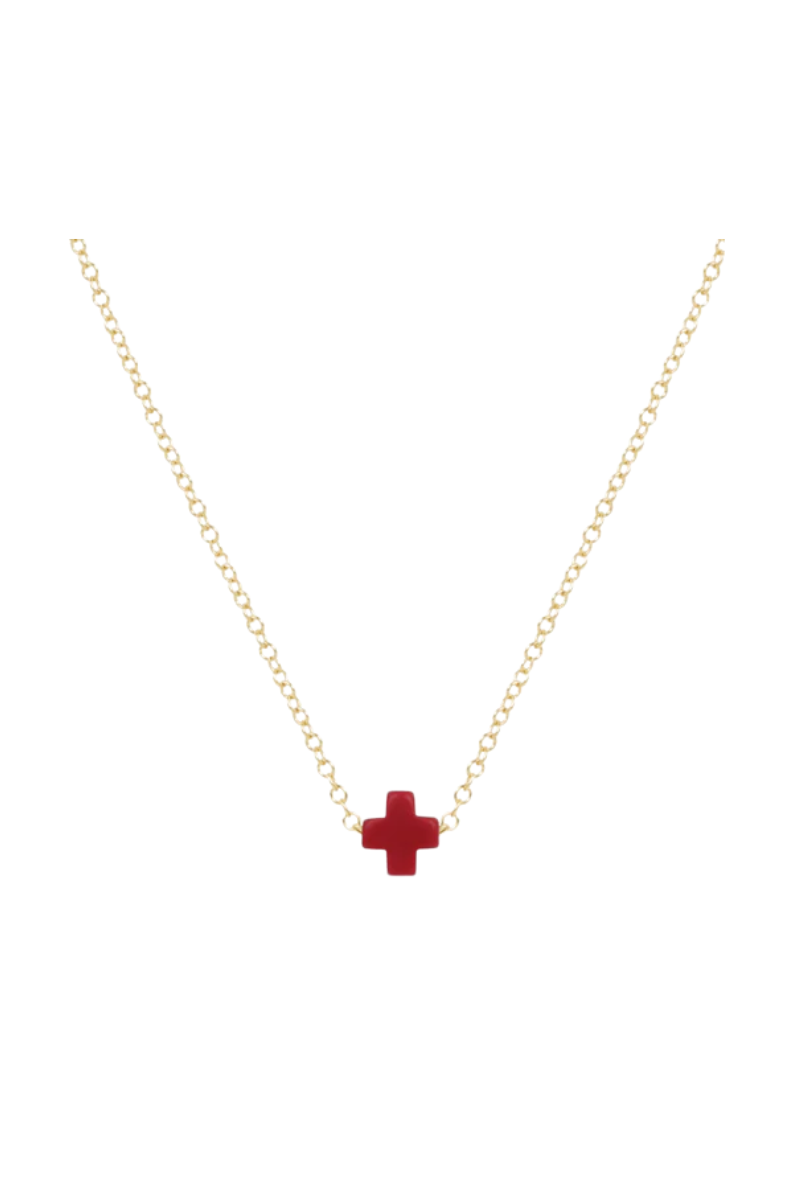 16" Necklace Gold - Signature Cross Small Red