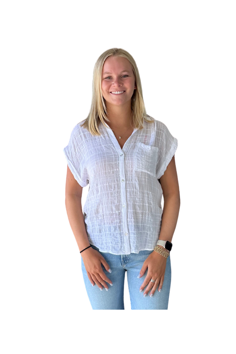 Short Sleeve Pocket Button Down Top