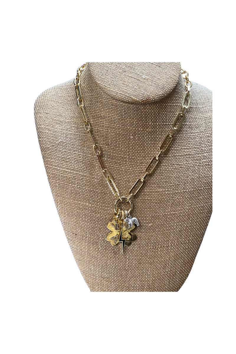 Gold Filled Mixed Chunky Chain-Type 1 w/Clover Charm