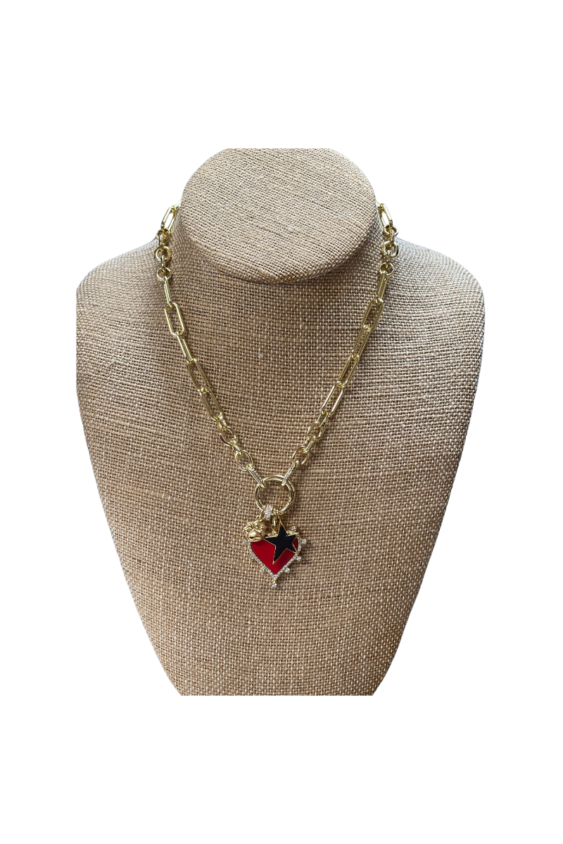 Gold Filled Mixed Chunky Chain-Type-2 w/Red Heart Pendant