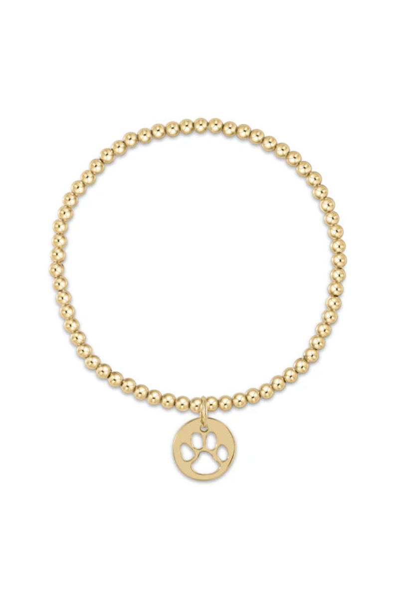 Classic Gold 3mm Bead Bracelet - Paw Print Gold Disc