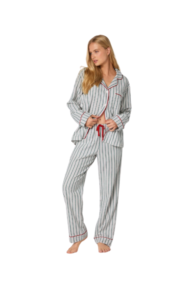 Peppermint Stripe Long Sleeve Classic Woven Portuguese Flannel PJ Set