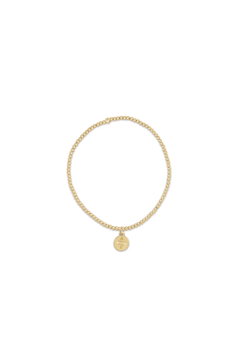 Classic Gold 2mm Bead Bracelet - Paw Print Small Gold Disc