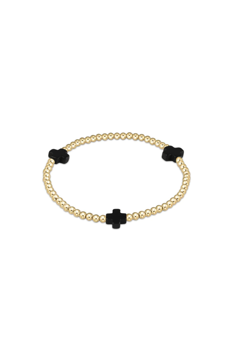 Signature Cross Gold Pattern 3mm Bead Bracelet - Onyx