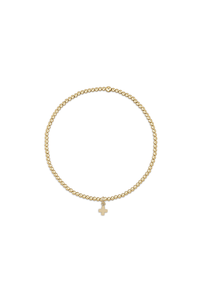 Classic Gold 2mm Bead Bracelet- Signature Cross Small Gold Charm