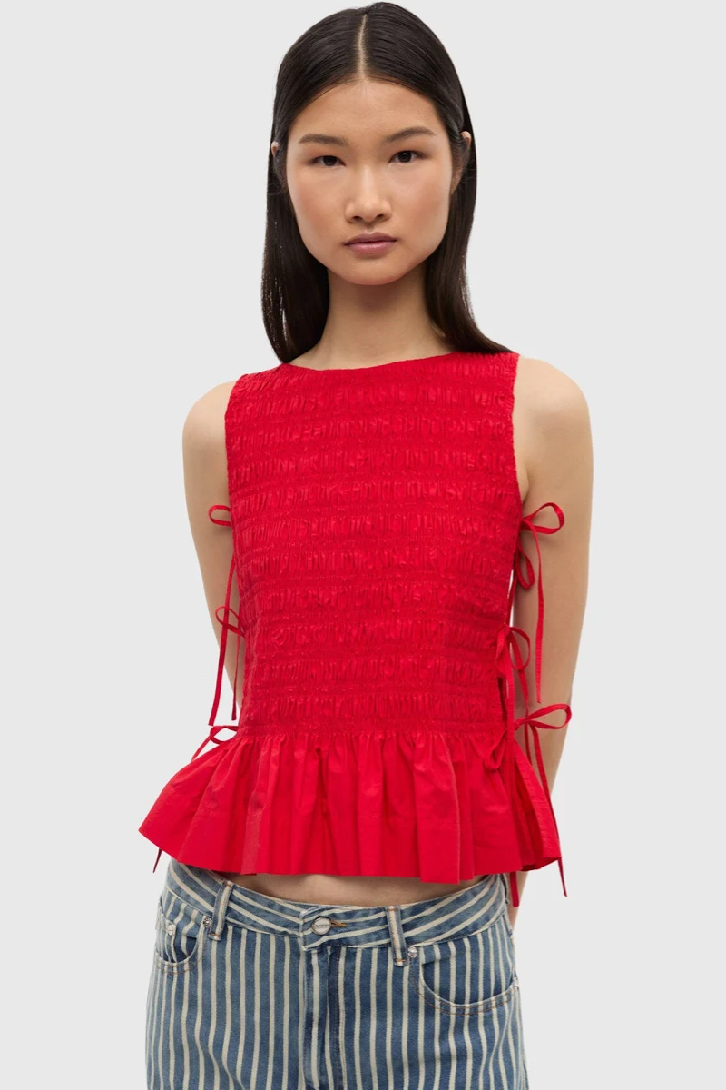 Cotton Poplin Smock Tie String Top