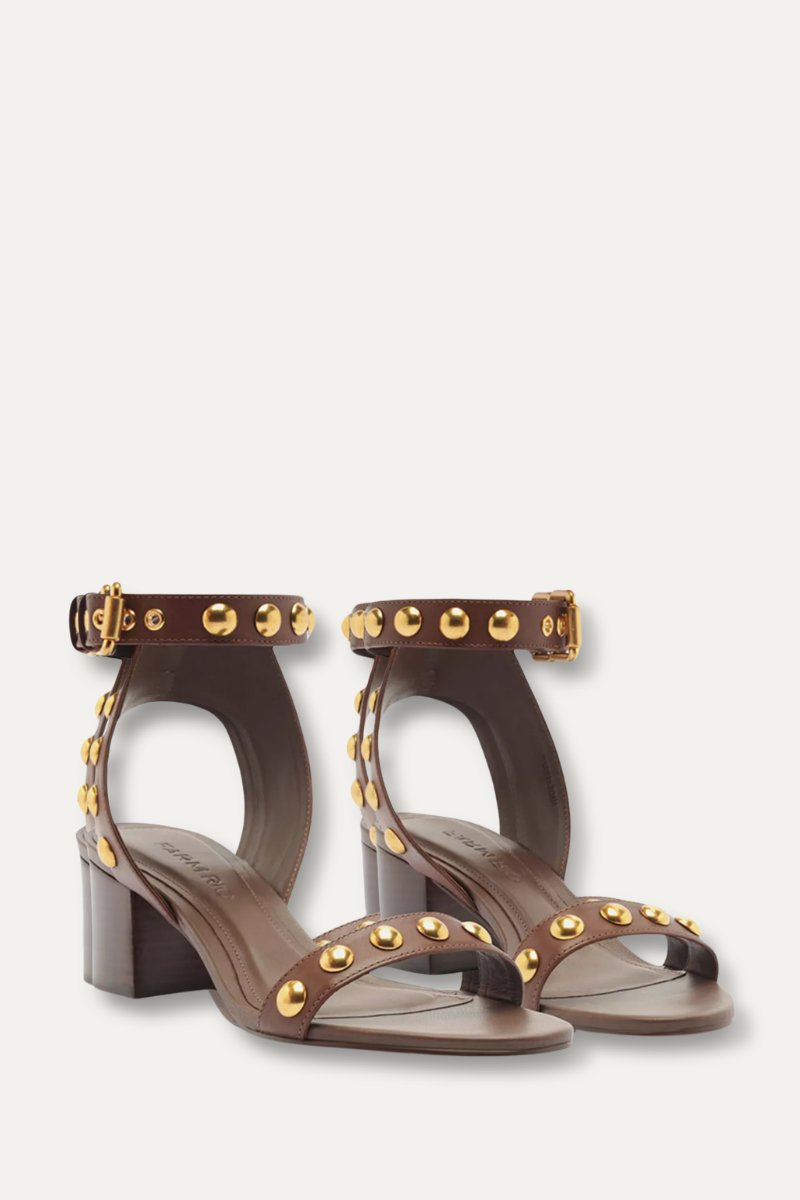 Leather Studded Block Heel Sandals