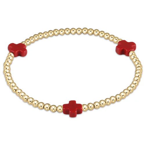 egirl Signature Cross Gold Pattern 3mm Bead Bracelet - Red