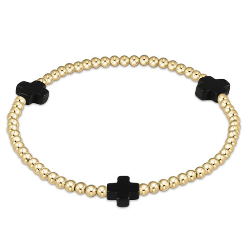 EXTENDS Signature Cross Gold Pattern 3mm Bead Bracelet - Onyx