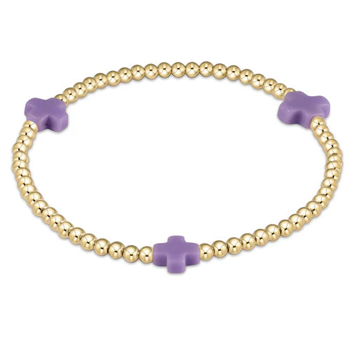 egirl signature cross gold pattern 3mm bead bracelet- purple