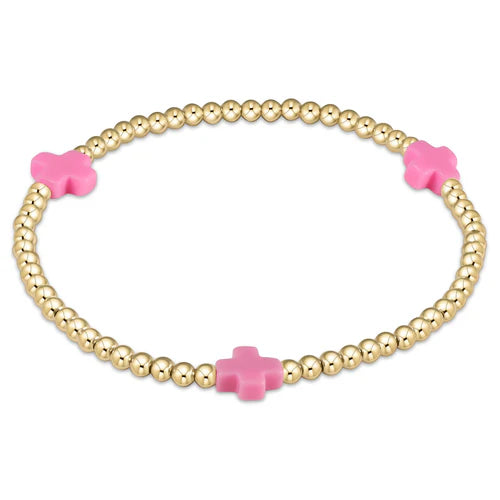 egirl signature cross gold pattern 3mm bead bracelet- bright pink