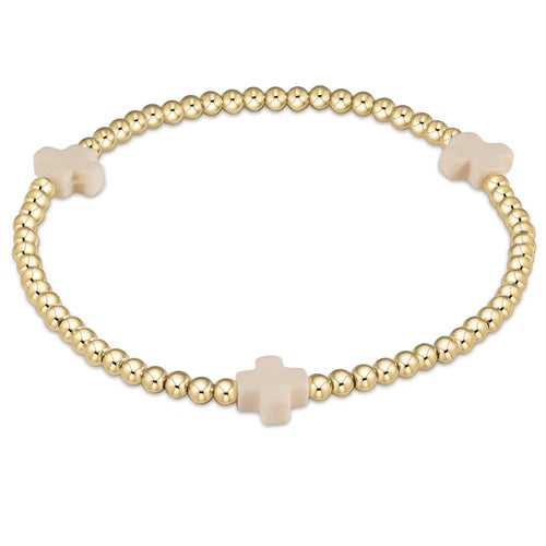 egirl signature cross gold pattern 3mm bead bracelet- off white