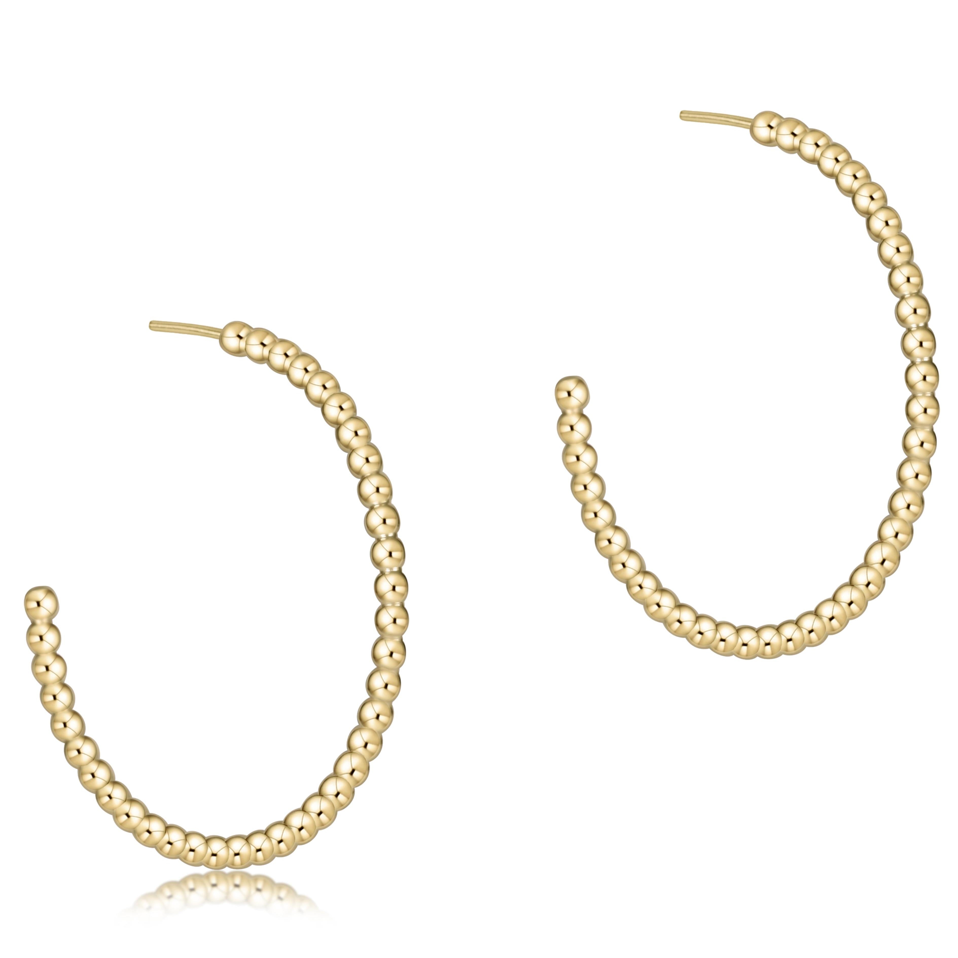 Beaded Classic 1.25" Post Hoop 2mm Gold