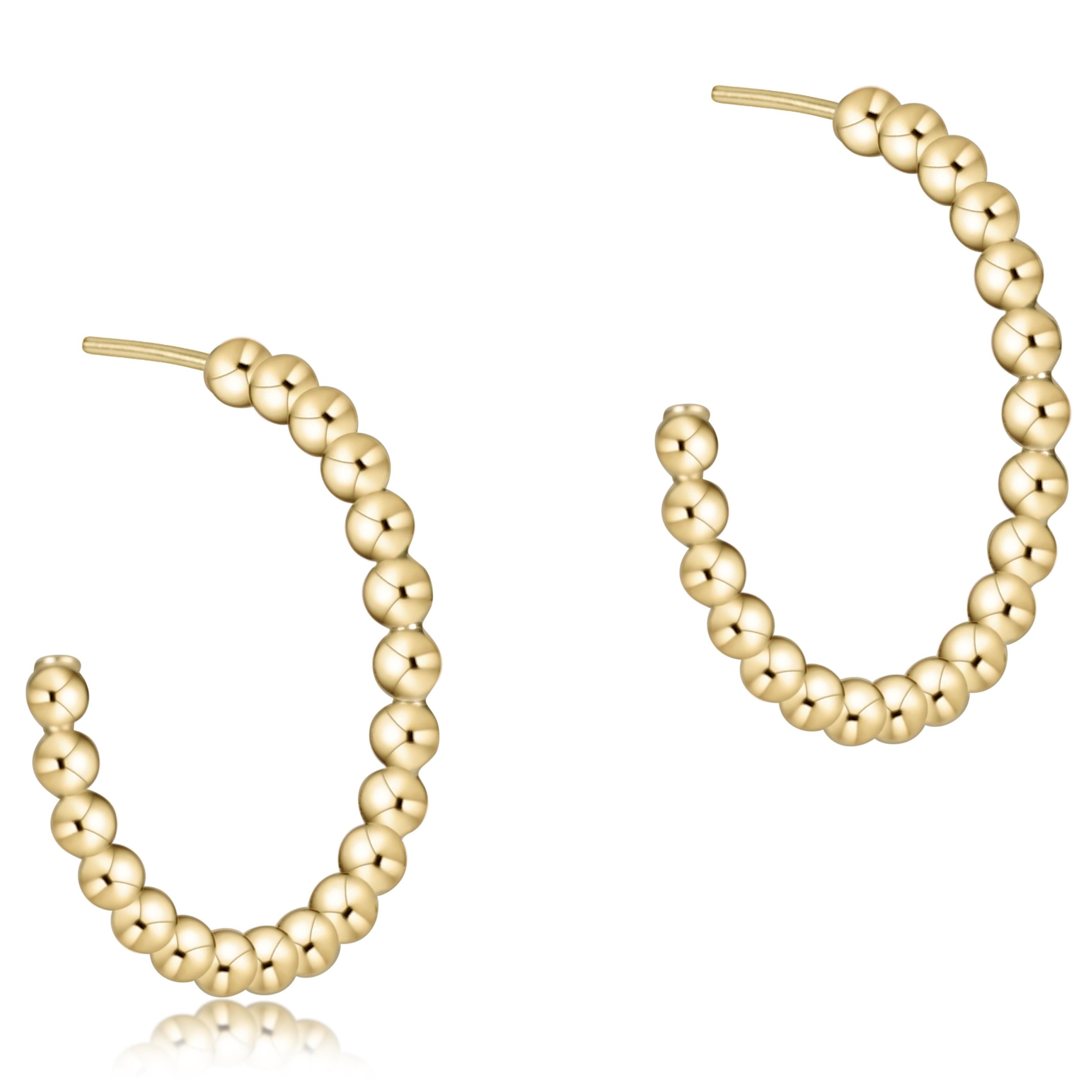 Beaded Classic 1.25" Post Hoop 4mm Gold