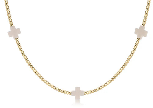 15" Choker Signature Cross Gold Pattern 2mm Bead - Off-white