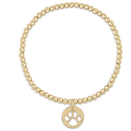 EXTENDS Classic Gold 3mm Bead Bracelet - Paw Print Gold Disc