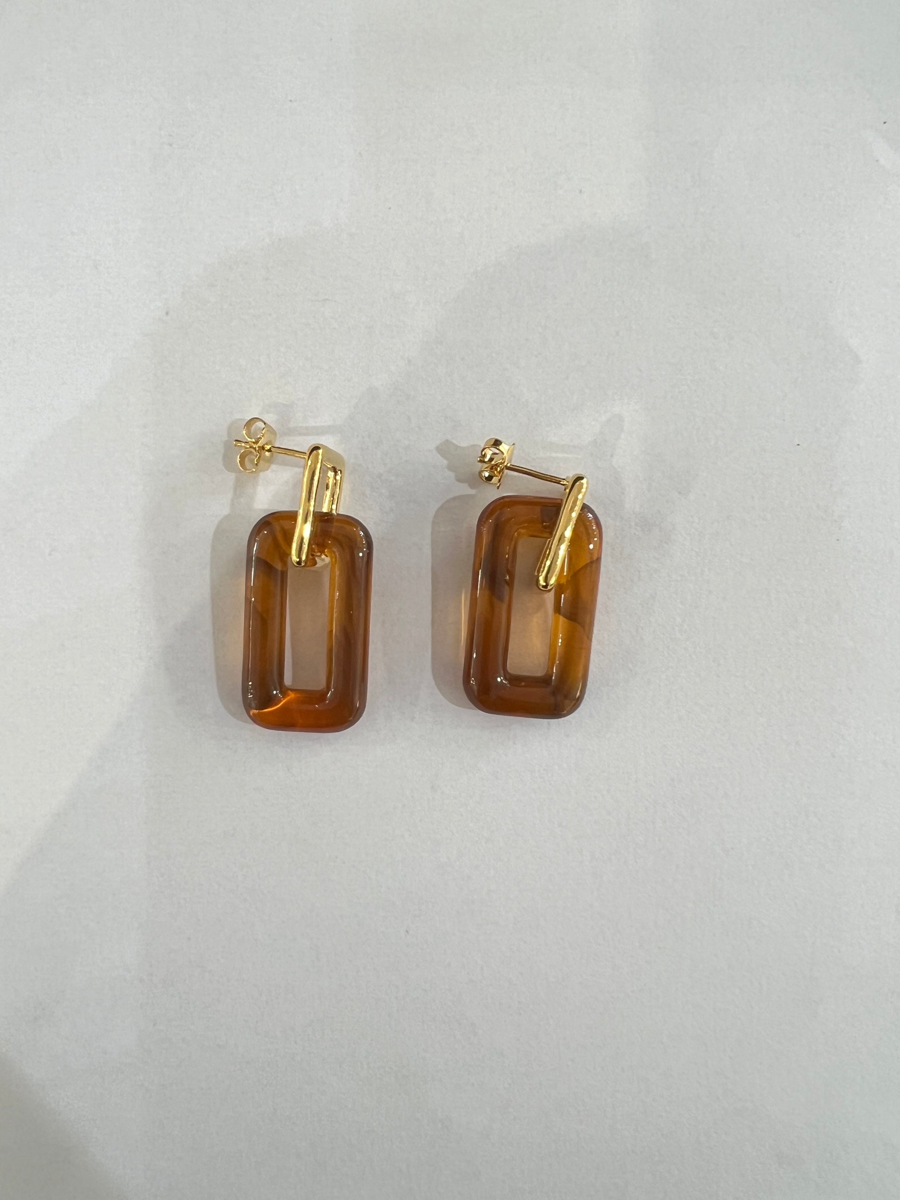 Double Rectangle Tortoise Shell Drop Earrings