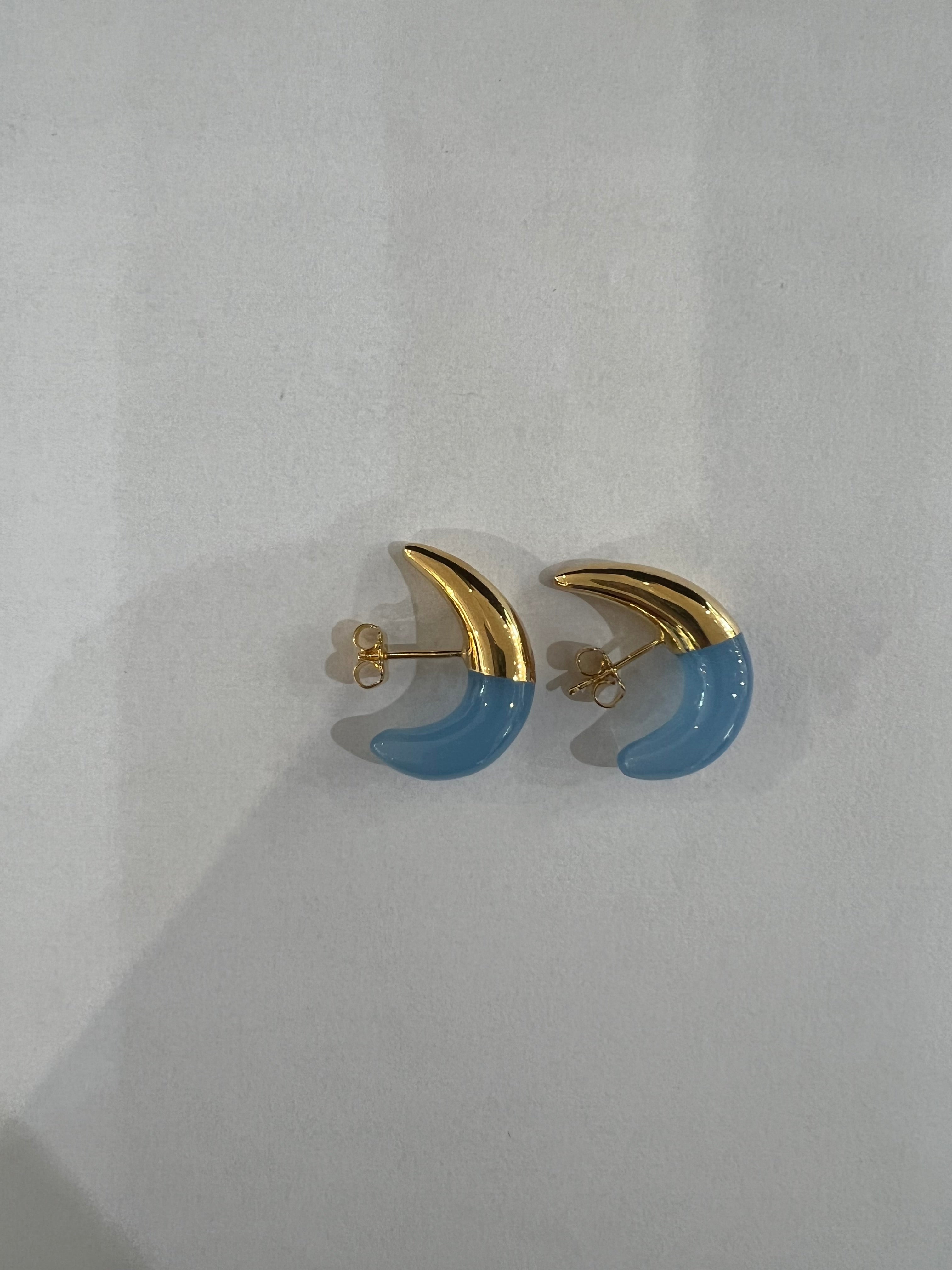 Crescent Moon Blue Stud Earrings