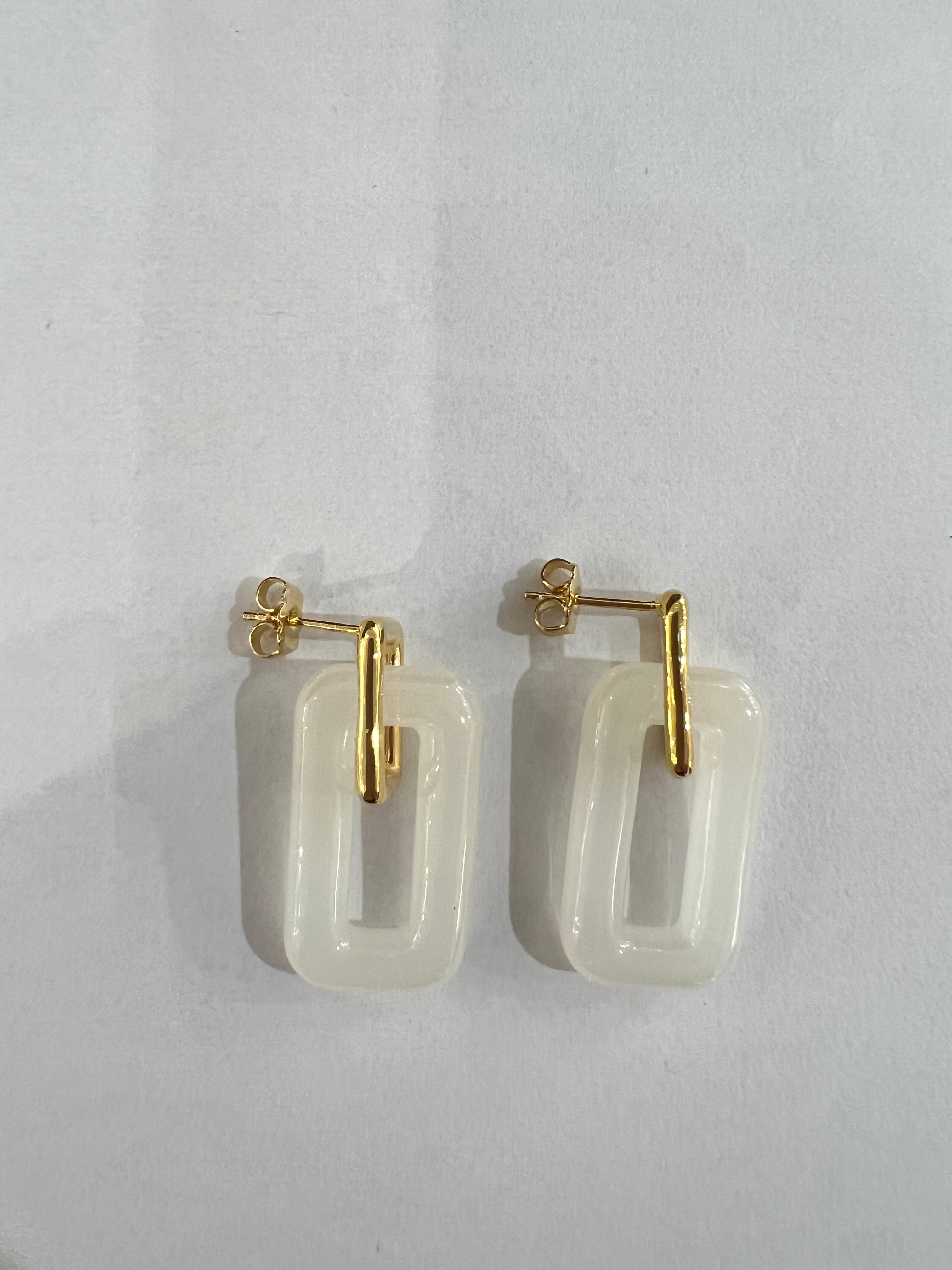 Double Rectangle Opal Drop Earrings