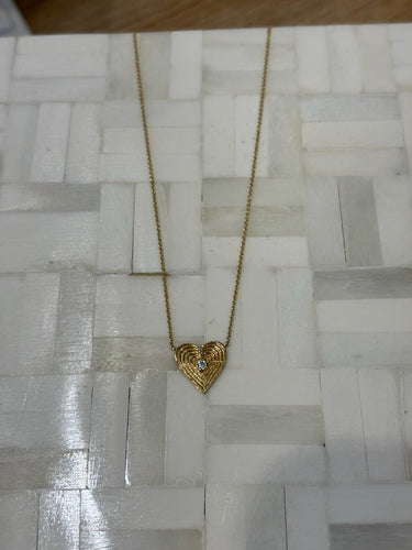 Vintage La Rose 14K Fluted Heart Necklace (VN134)