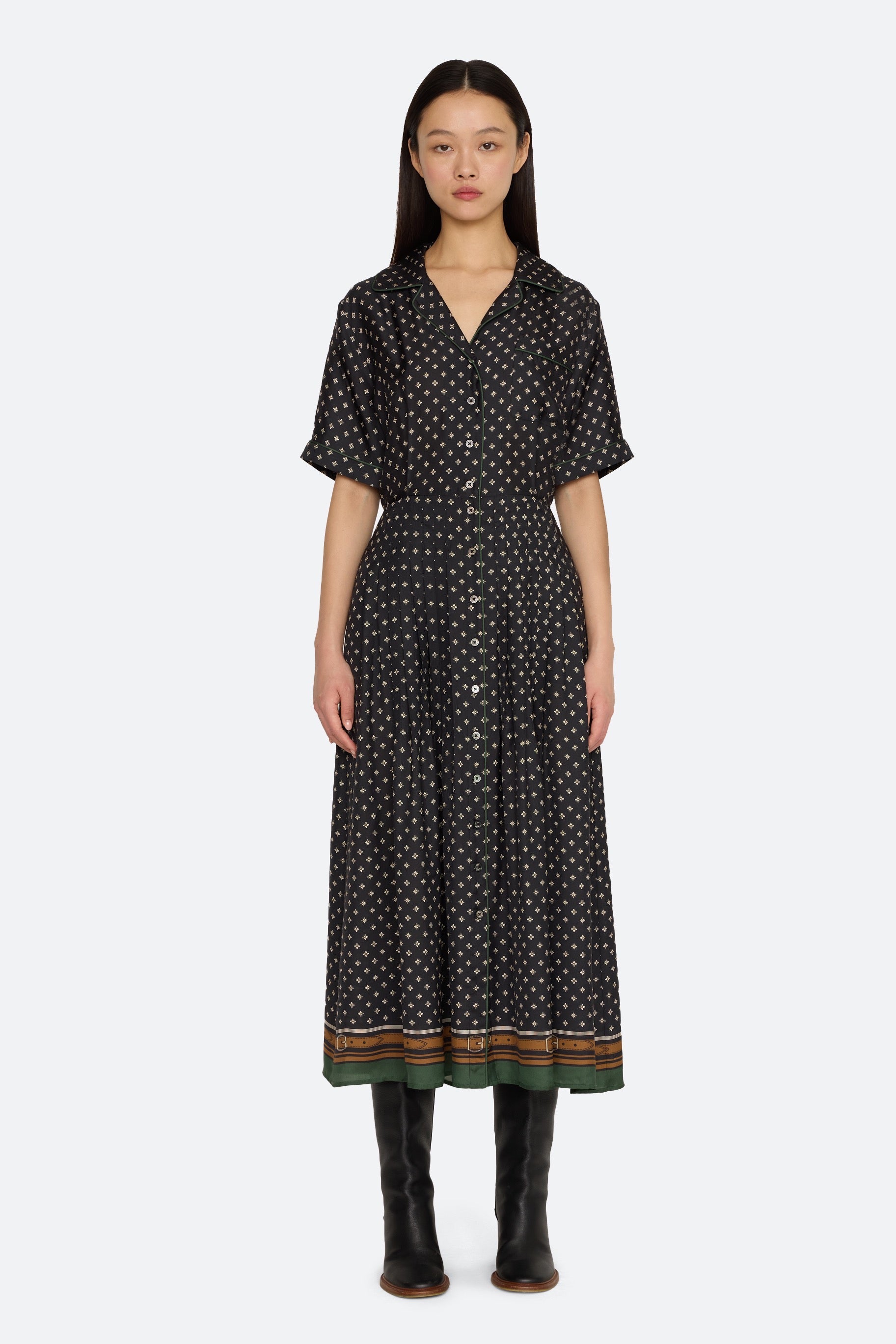 CAMPBELL PRINT S/SLV MIDI DRESS W/SCARF (D2)