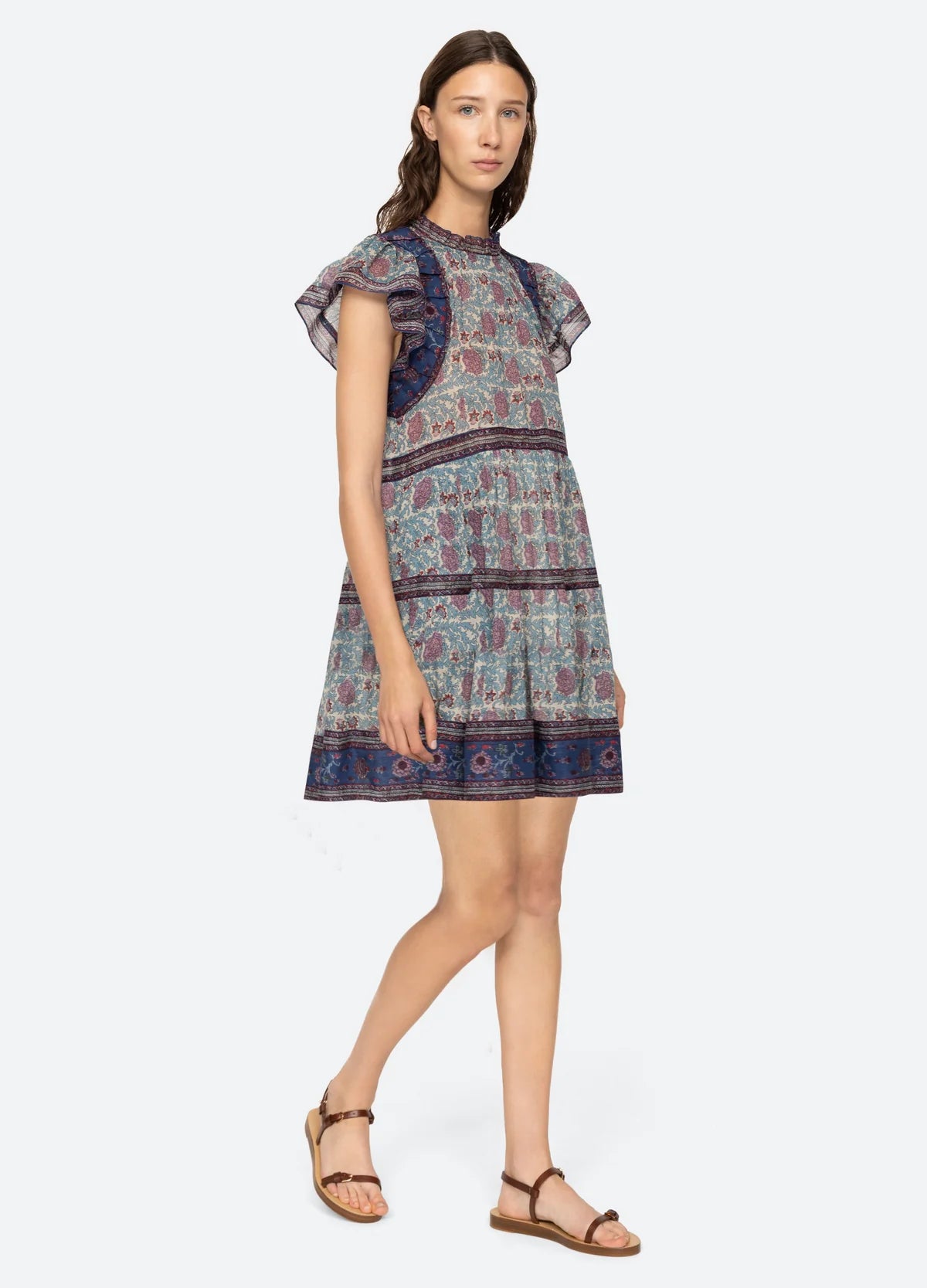 Valeria Print Flutter Sleeve Tunic Dress