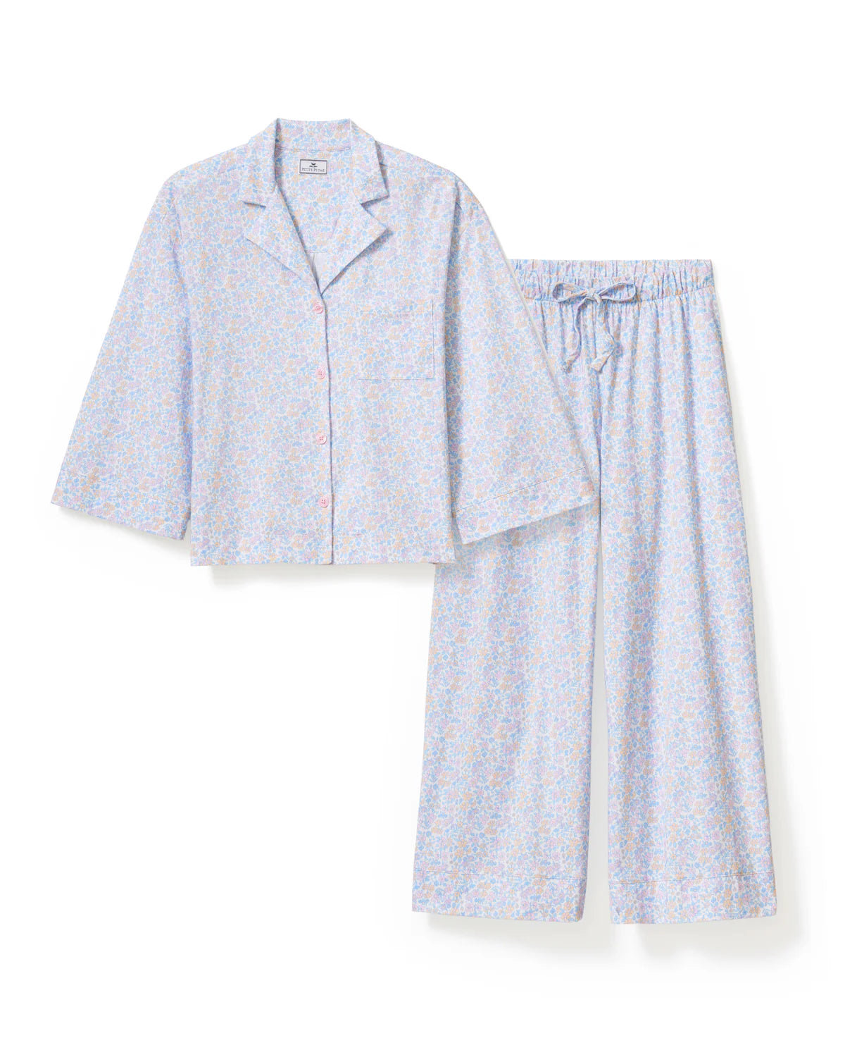 The Olivia Wide Leg Lightweight Pima Pajama Set in Fleur Blanche