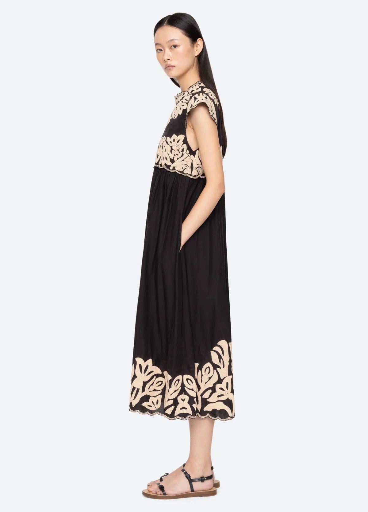 Alexander Embroidery Cap Sleeve Midi Dress