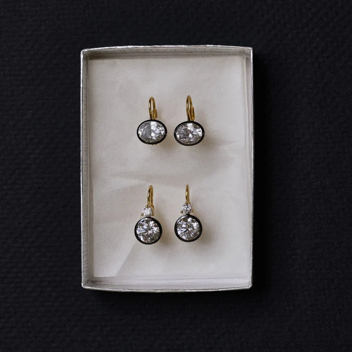 Rhodium Oval Bezel Drop Earrings